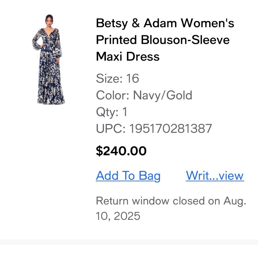 Betsy & Adam Elegant Navy and Gold Maxi Dress